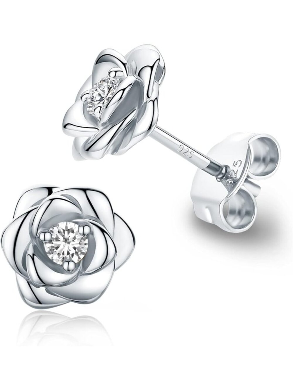 Elegant 925 Sterling Silver Rose Flower Stud Earrings - Perfect Gift for Her